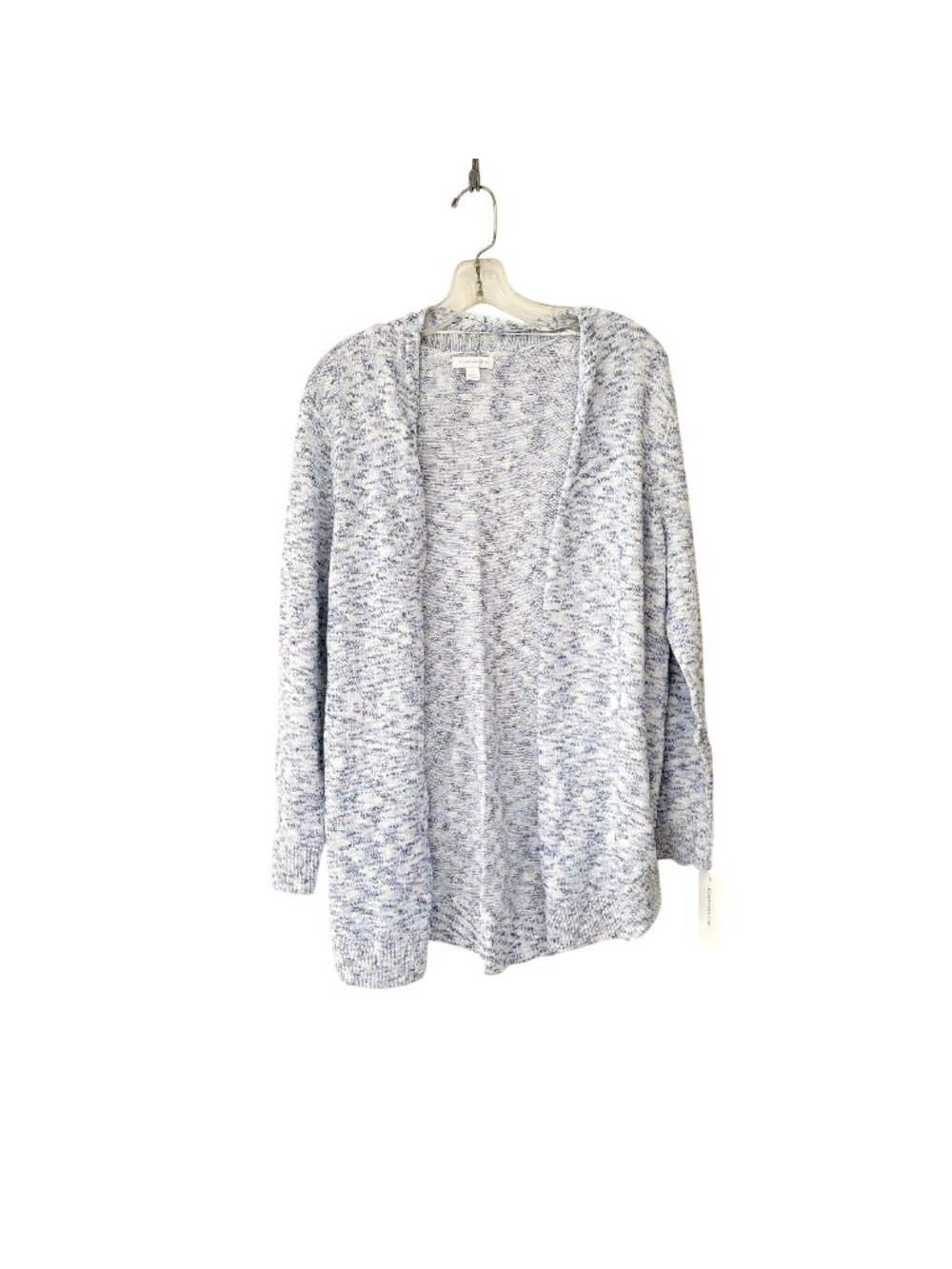 Charter Club Womens Open Front Cardigan Sweater Blue & White Cotton Blend Size L